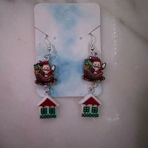 Santa Landing on a house, Dangled Earrings!!